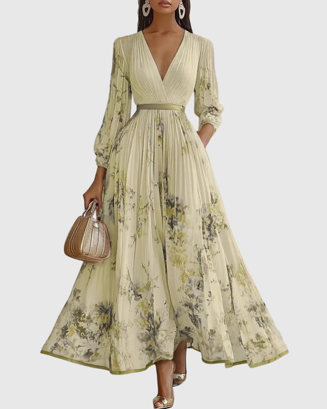 EMERY - MAXI ABITO PLISSETTATO CON SCOLLO A V