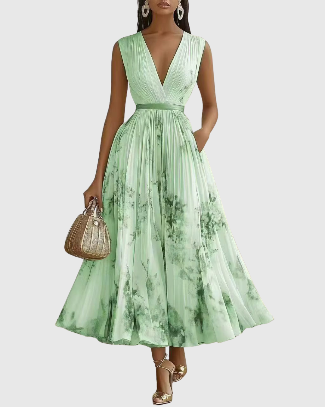 EMERY - MAXI ABITO PLISSETTATO CON SCOLLO A V