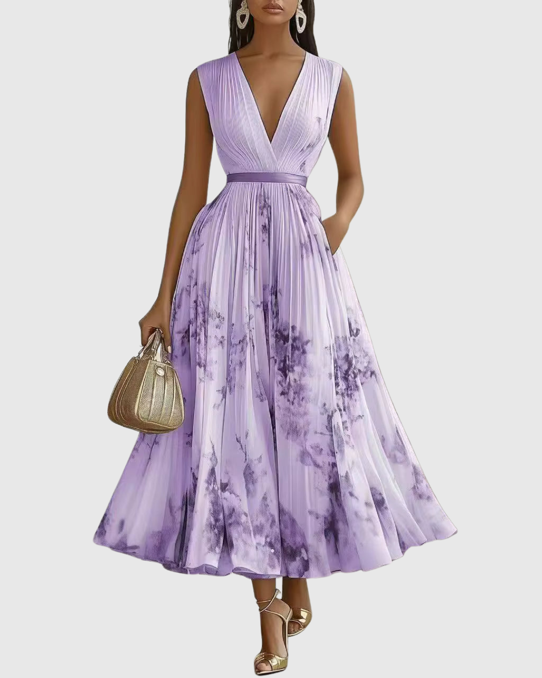 EMERY - MAXI ABITO PLISSETTATO CON SCOLLO A V