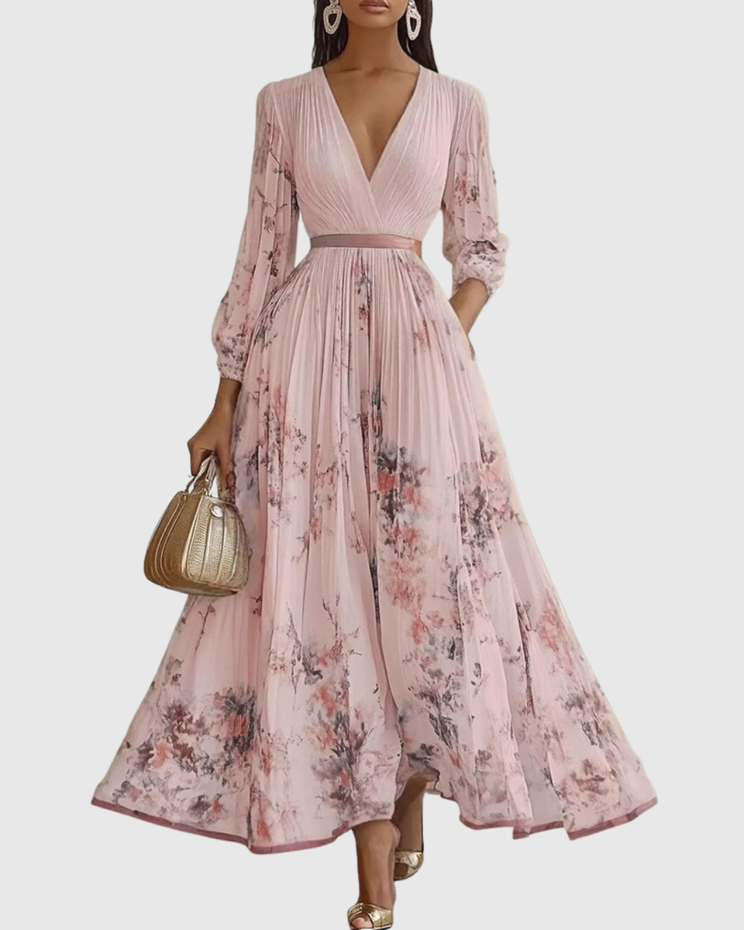 EMERY - MAXI ABITO PLISSETTATO CON SCOLLO A V