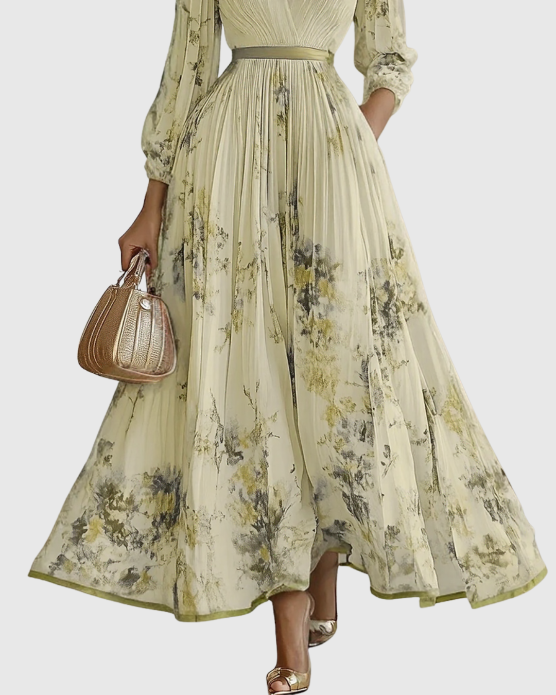 EMERY - MAXI ABITO PLISSETTATO CON SCOLLO A V