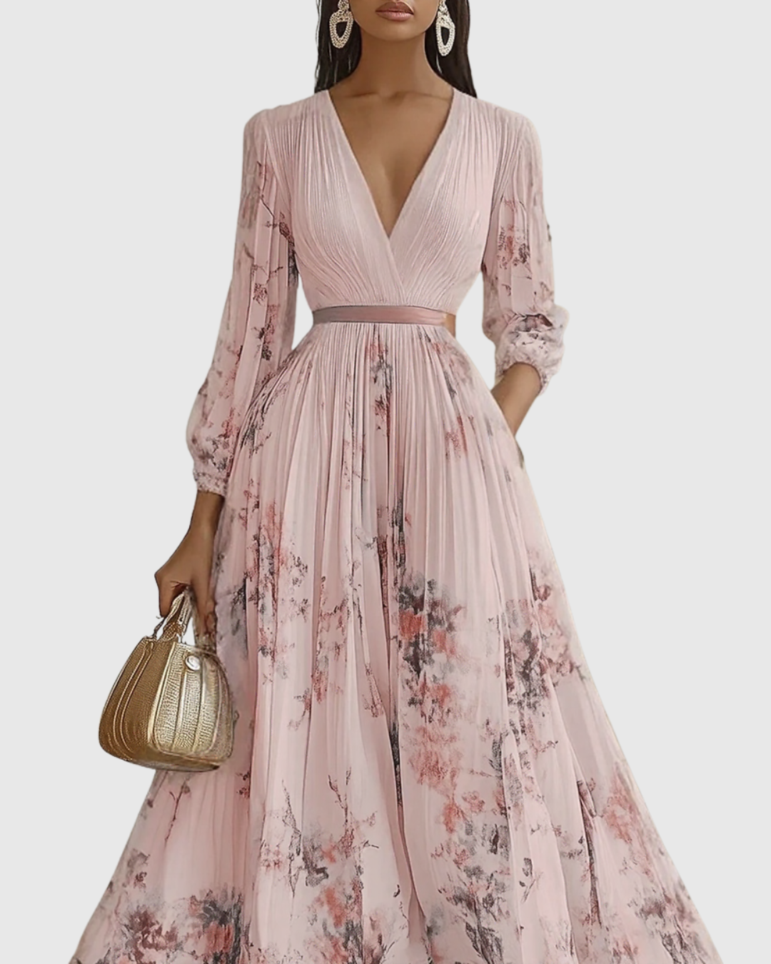 EMERY - MAXI ABITO PLISSETTATO CON SCOLLO A V