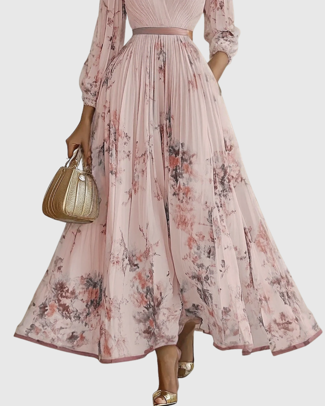 EMERY - MAXI ABITO PLISSETTATO CON SCOLLO A V