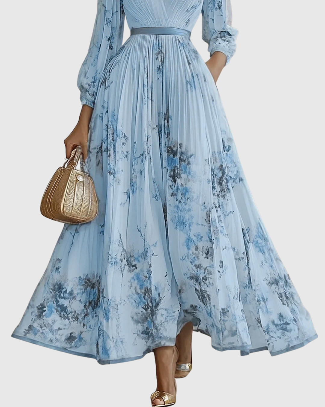 EMERY - MAXI ABITO PLISSETTATO CON SCOLLO A V