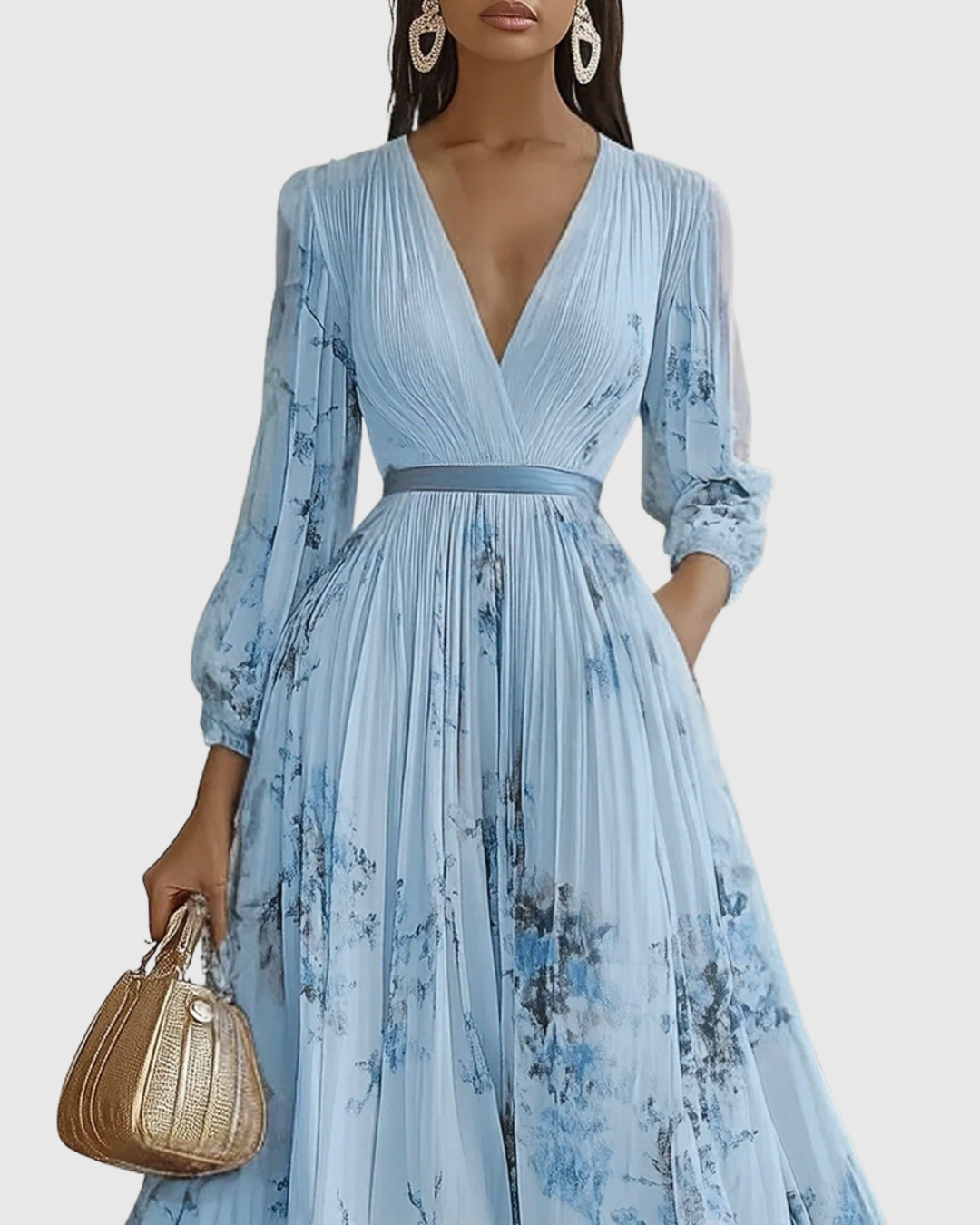 EMERY - MAXI ABITO PLISSETTATO CON SCOLLO A V