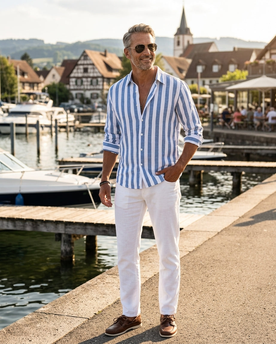 PHILIP - LUSSUOSA CAMICIA DI LINO A RIGHE