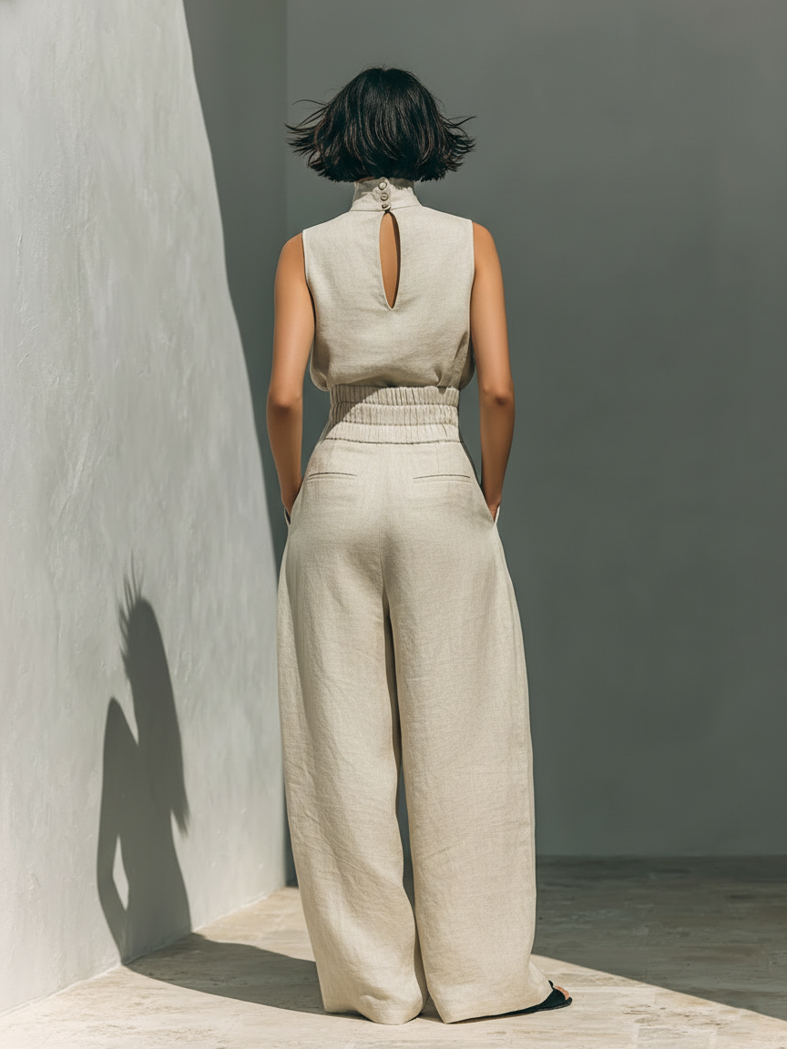 MEVY™ | COMPLETINO CON CANOTTA E PANTALONE LARGO IN COTONE E LINO