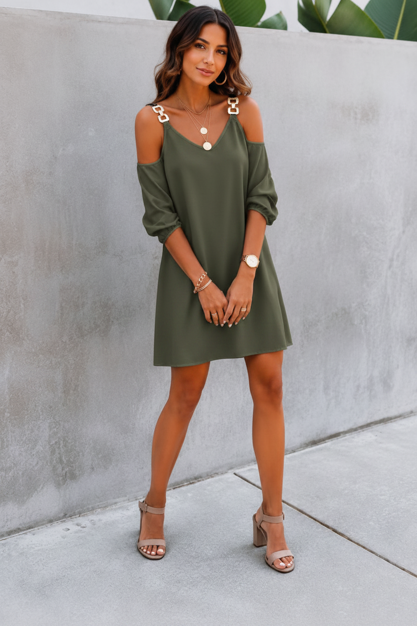 JASMIN | VESTITO | SPALLINE A CATENA DORATA